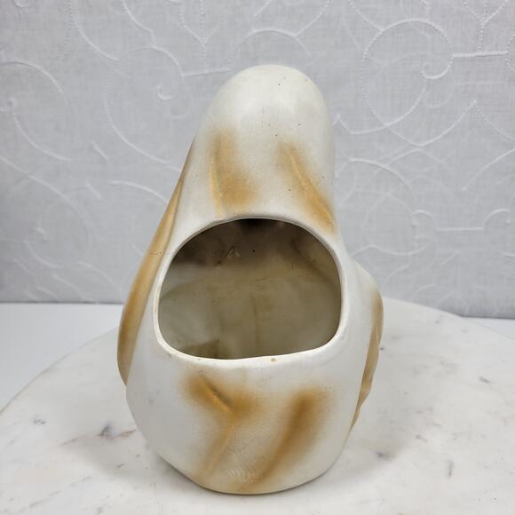 Vintage Praying Lady Head Planter, 7.5" Brown & White Ceramic Mother Virgin Vase - Picture 3 of 16